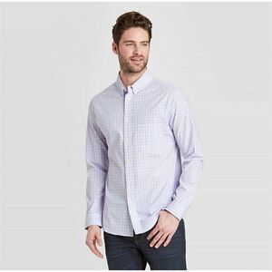 Men's Goodfellow - XXL - Slim Fit Stretch Button-Down Shirt Pink/Blue L/Sleeves